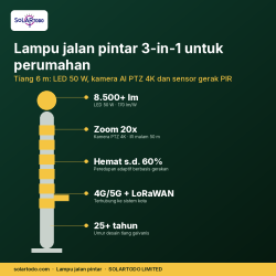 Lampu Jalan Pintar 6 m 3-in-1 dengan Kamera AI 4K – untuk Perumahan & Cluster